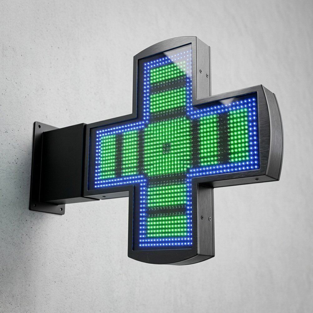Croix de pharmacie LED BICOOL® double face